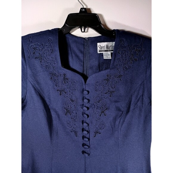 Sheri Martin Indigo Blue Short Sleeve Cloth Button Vintage Maxi Dress Size 12 - Picture 3 of 6